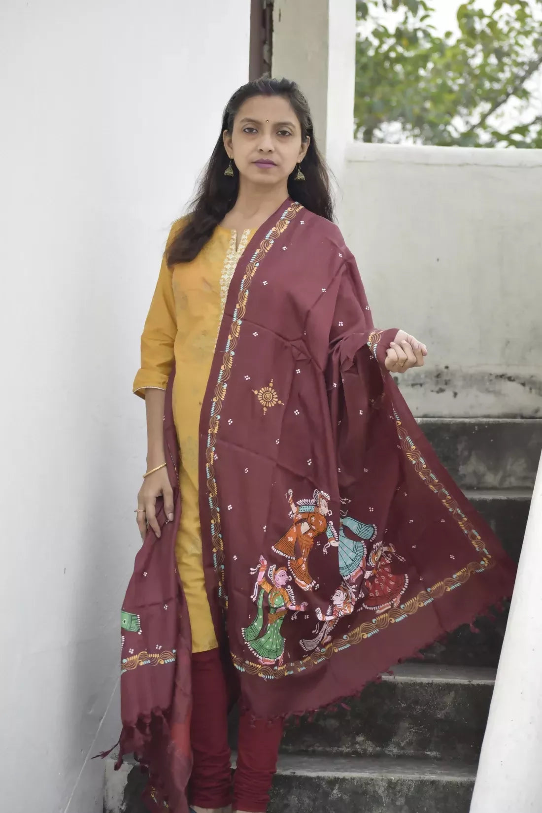 Raas Leela II - Rich Brown Premium Banana Silk Dupatta --Sustainably Fashionable.