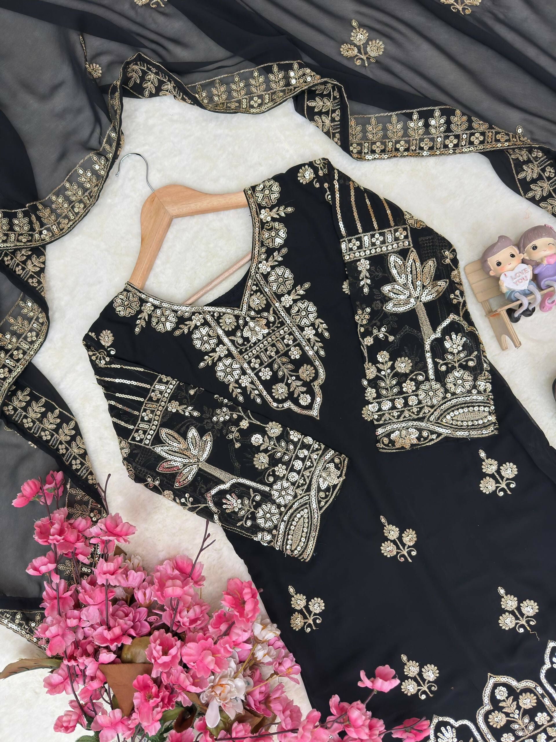 Designer Kurti Flared Plazzo & Dupatta Set