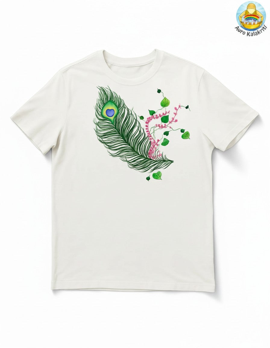 Mayuri Feather Tee — Hand-Painted Peacock Feather & Floral T-Shirt