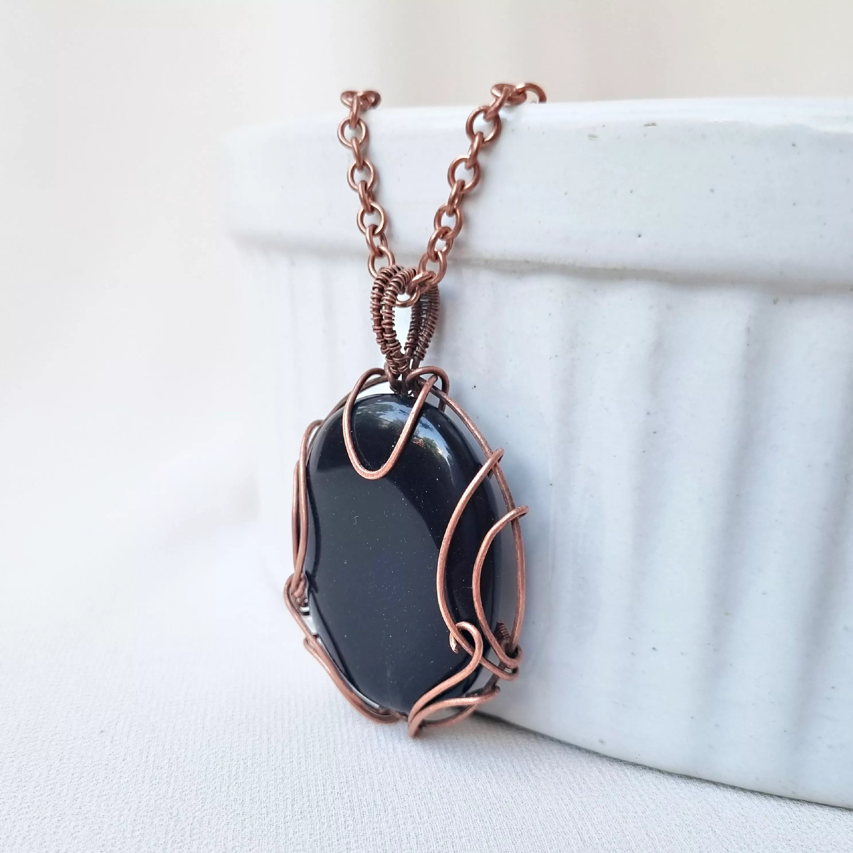 Midnight Ember - Black Onyx and Copper Necklace