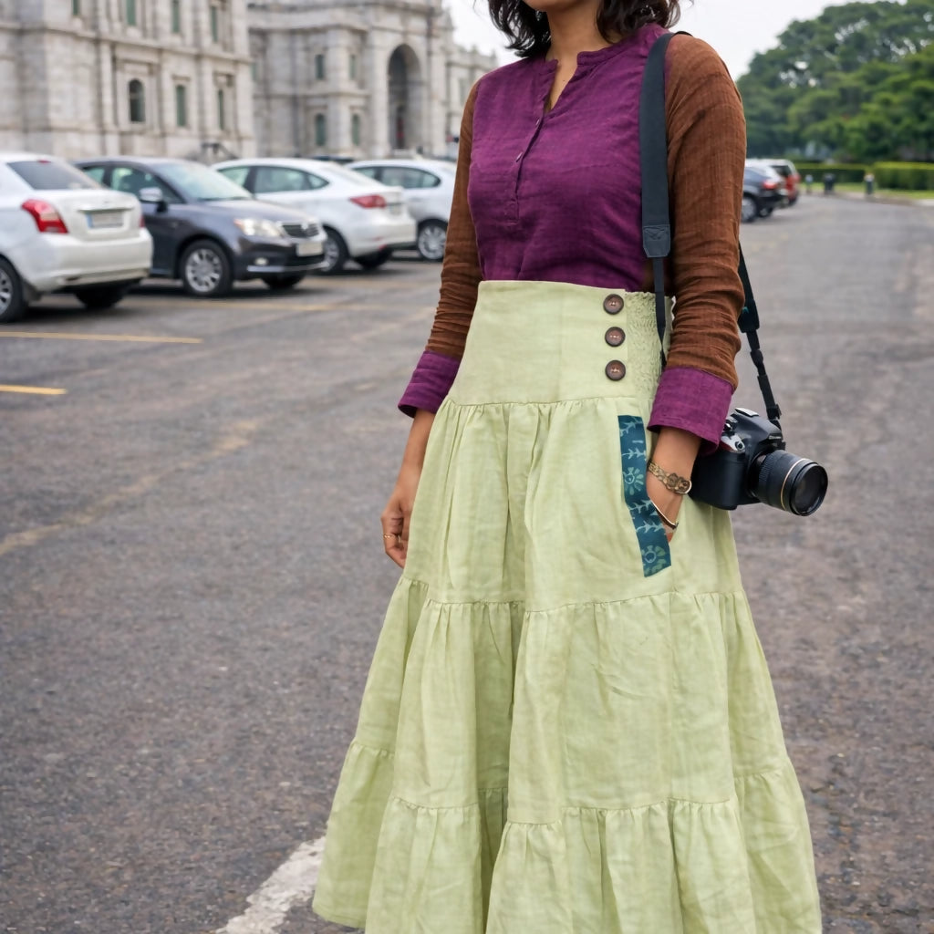 RENAISSANCE - Smocked High Waist Boho Beach Long Skirt with side Pockets for Summer