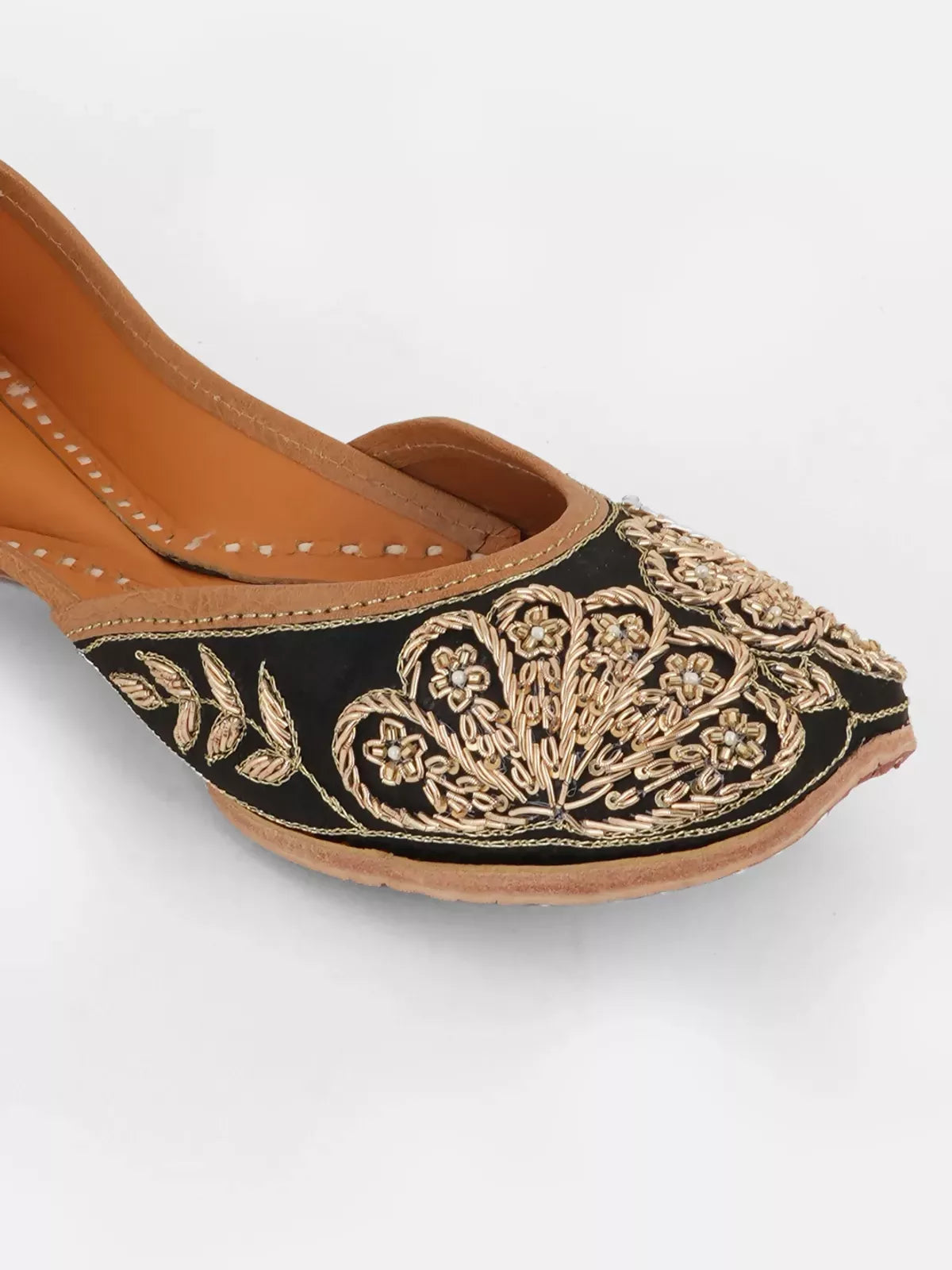 Black Leather Handicrafted Jutti For Women