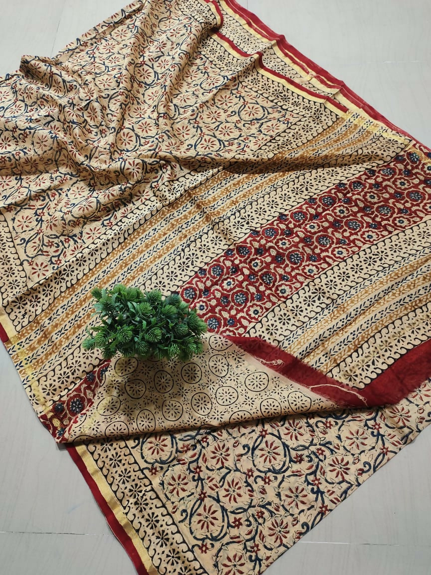 Tulip Trail Drape- Kalamkari Cotton Silk Saree