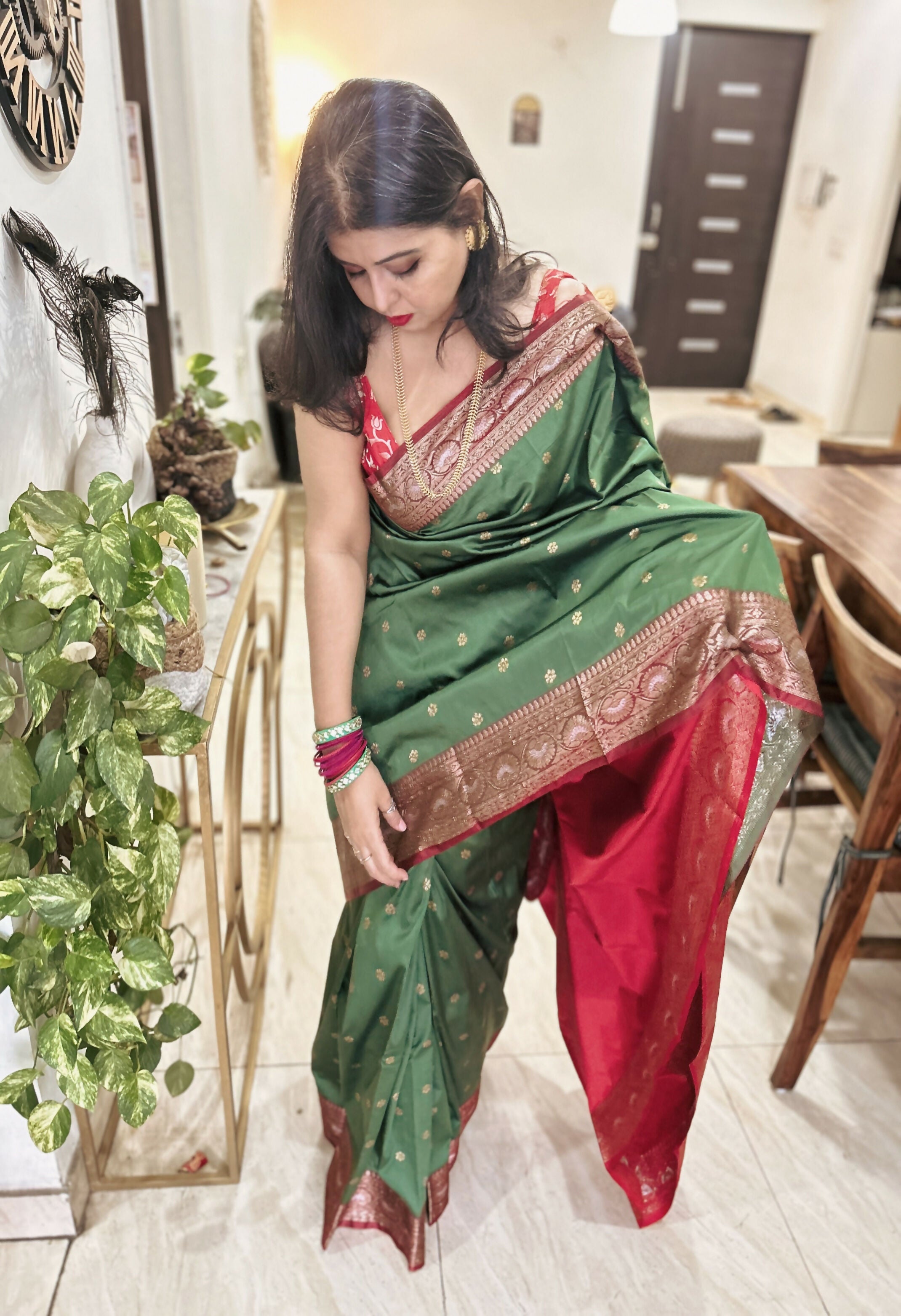 Emerald Raga – Bottle Green Semi Katan Silk Saree