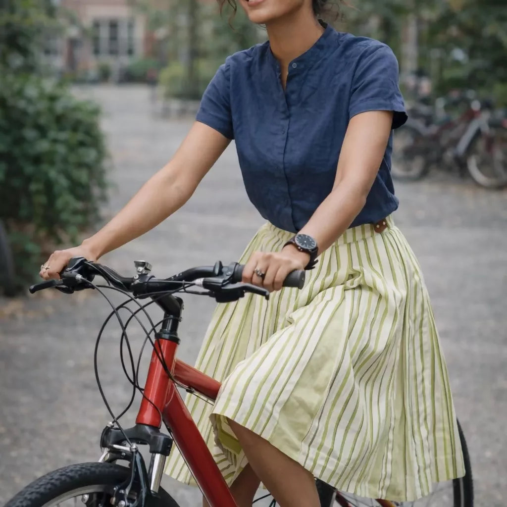 TEMPEST - Solid and Contrast Striped Pleated Summer Alpine Skirt .