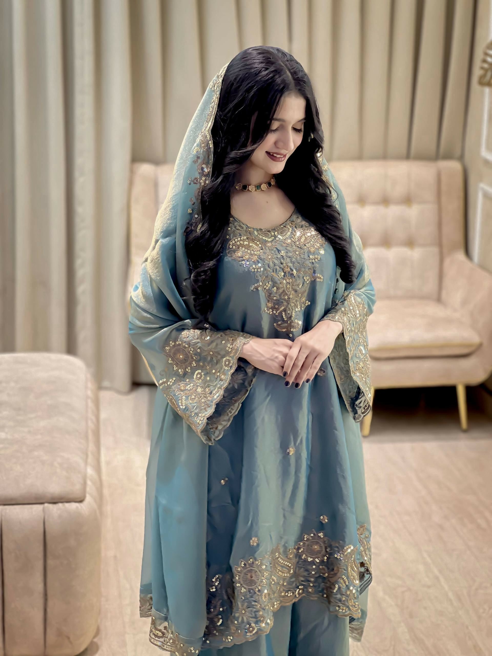 NC Moss Silk Kurti & Plazzo Set with Dupatta
