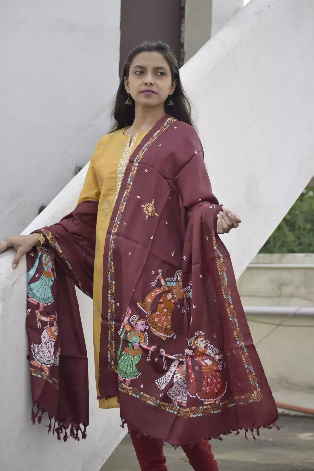 Raas Leela II - Rich Brown Premium Banana Silk Dupatta --Sustainably Fashionable.