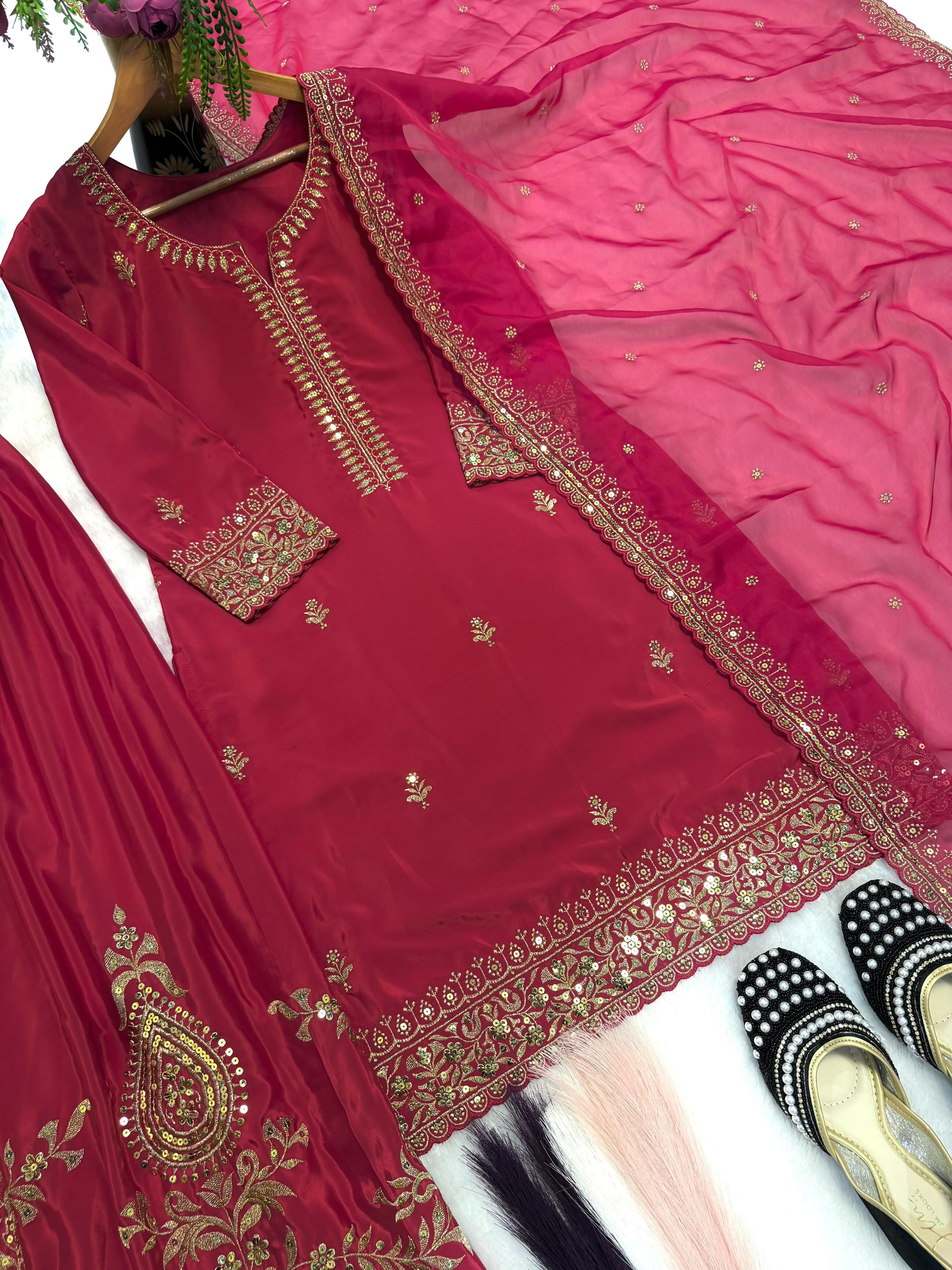 Exclusive Designer Sequence Embroidered 3-Piece Gown Set