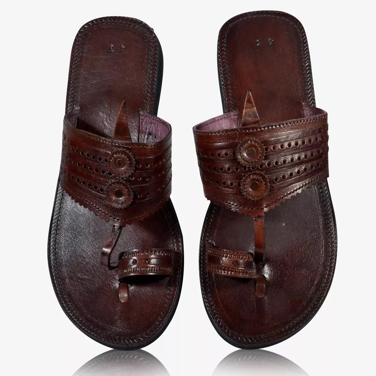 Brown Leather Handcrafted Open-Toe Kolhapuri Sandal For Men