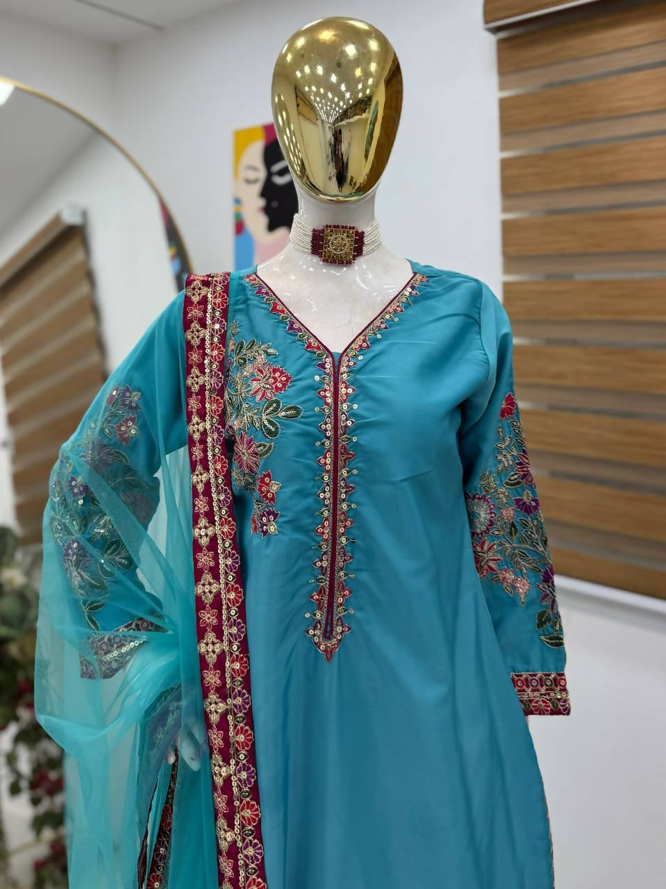 Designer Top Palazzo & Dupatta Set