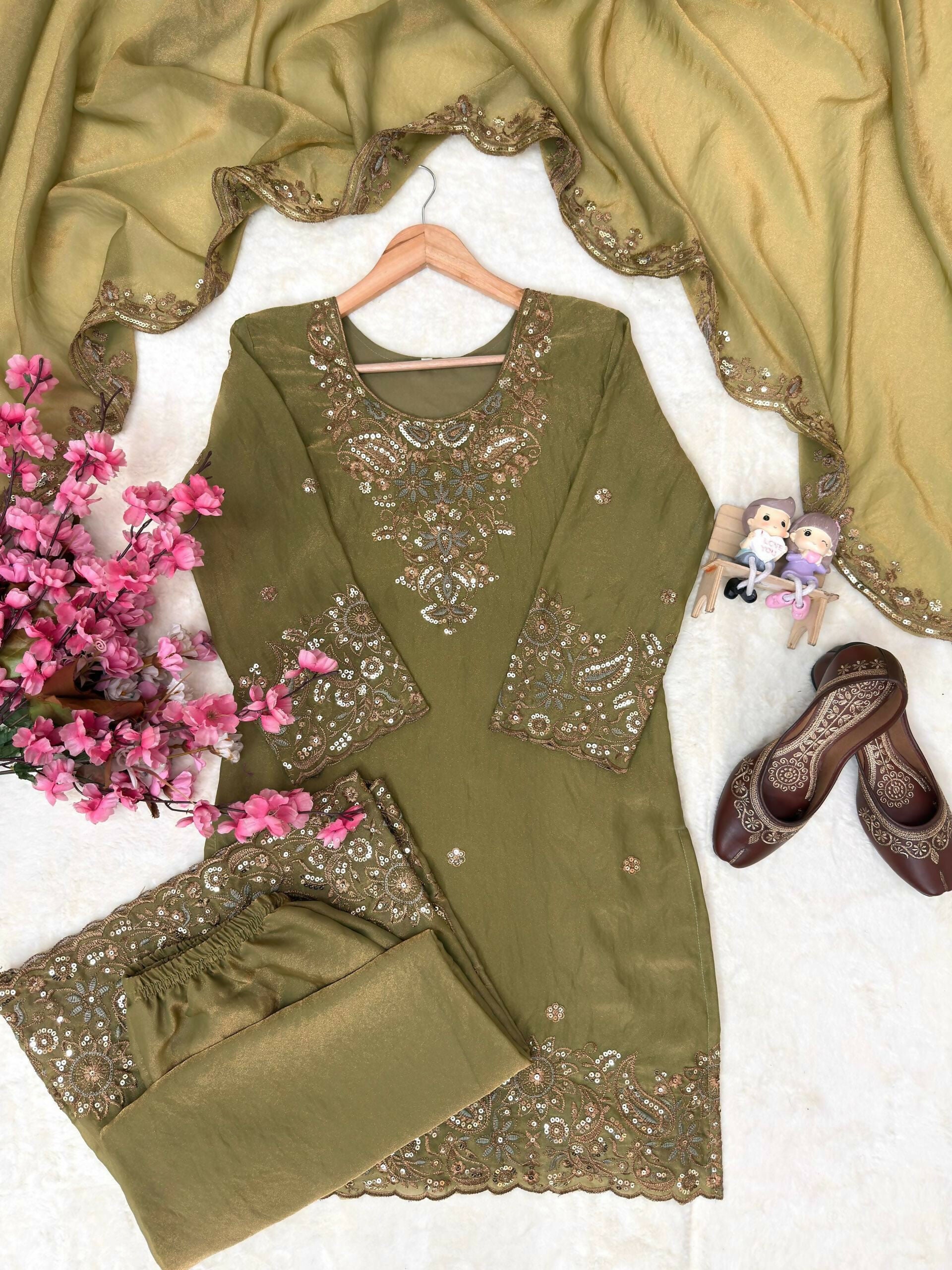 NC Moss Silk Kurti & Plazzo Set with Dupatta