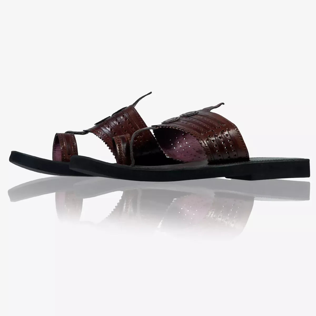 Brown Leather Handicrafted Flat Sandal For Women