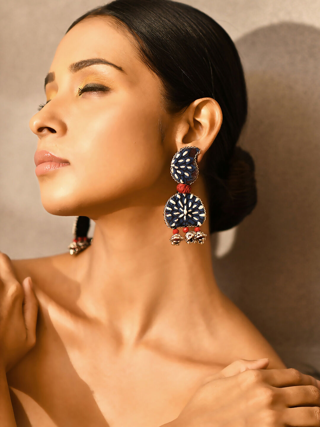 Indigo Paisley Embroidered Handmade Fabric Earring