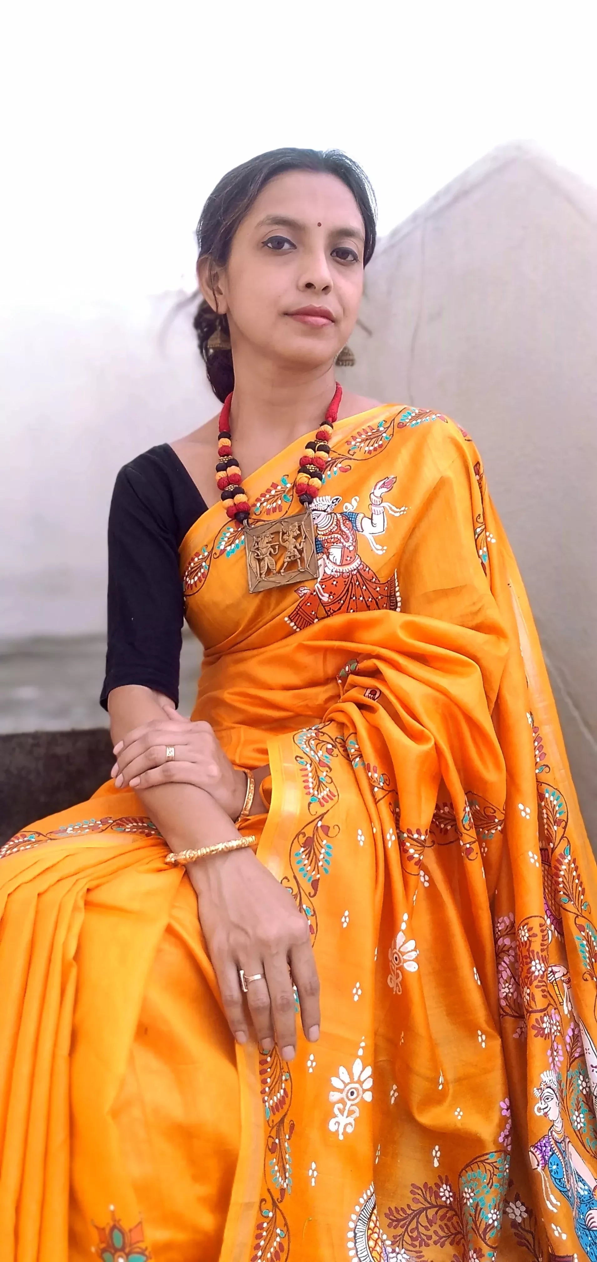 NAUKA RAAS VIHAAR THEME - Pattachitra Handpainted Pattachitra Silk Saree