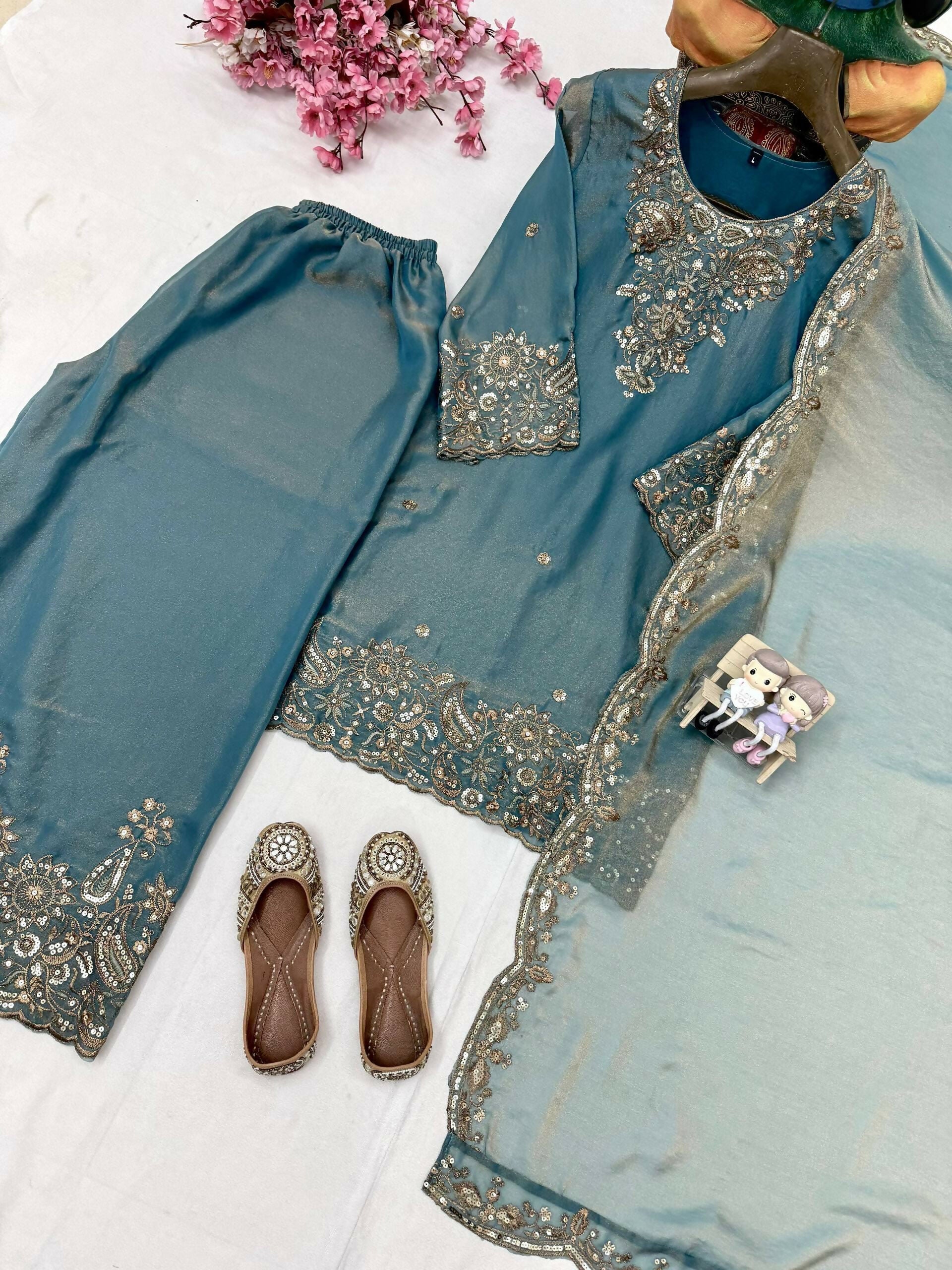 NC Moss Silk Kurti & Plazzo Set with Dupatta