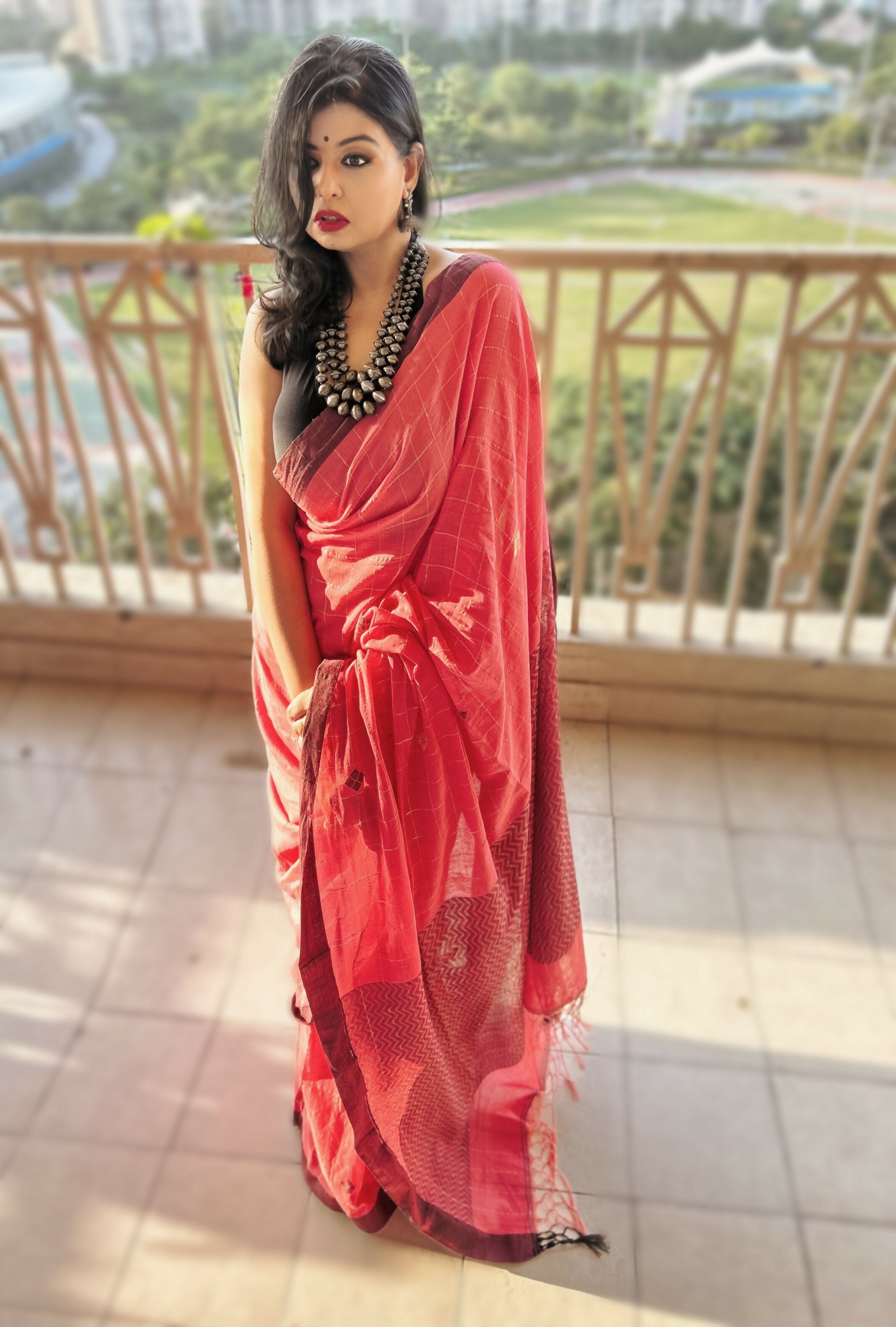Dusky Pink Rose Bengal Loom Handwoven Saree