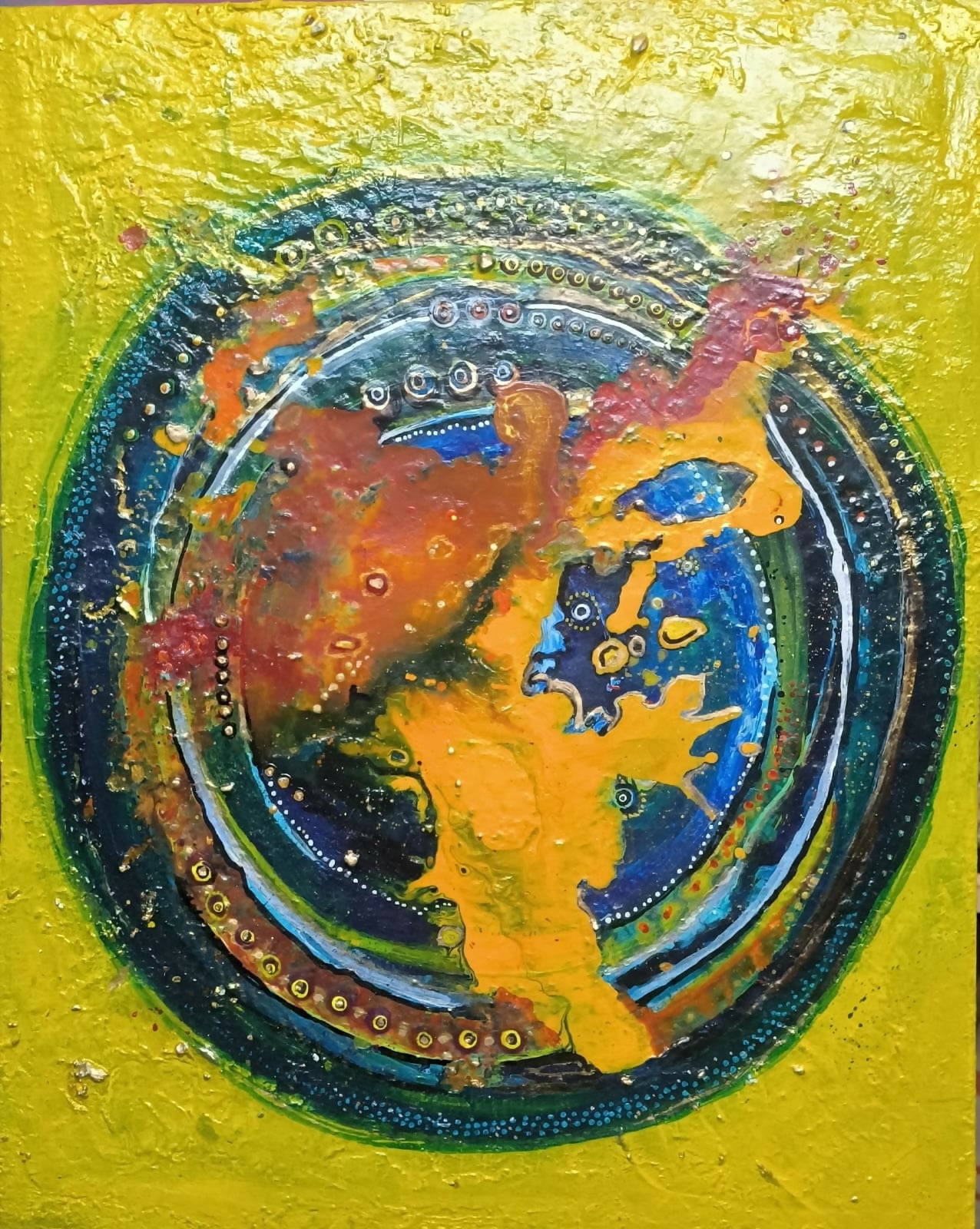 Cosmic Earth - Textured mixed media abstract painting