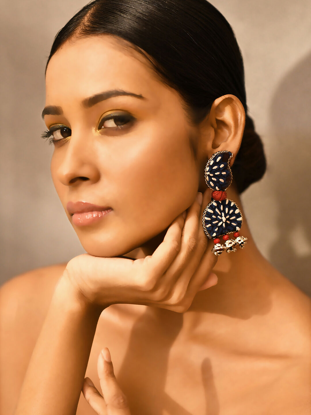 Indigo Paisley Embroidered Handmade Fabric Earring