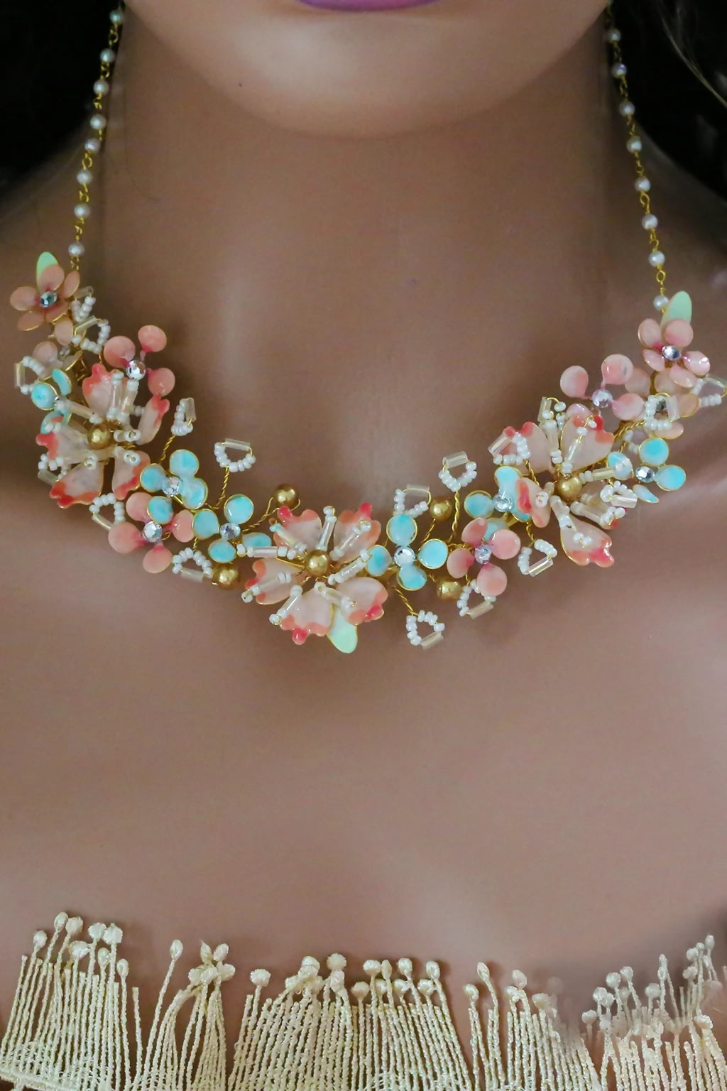 Seraphina’s Bloom – Handmade Resin Floral Bridal Jewelry Set in Blush, Aqua & Gold