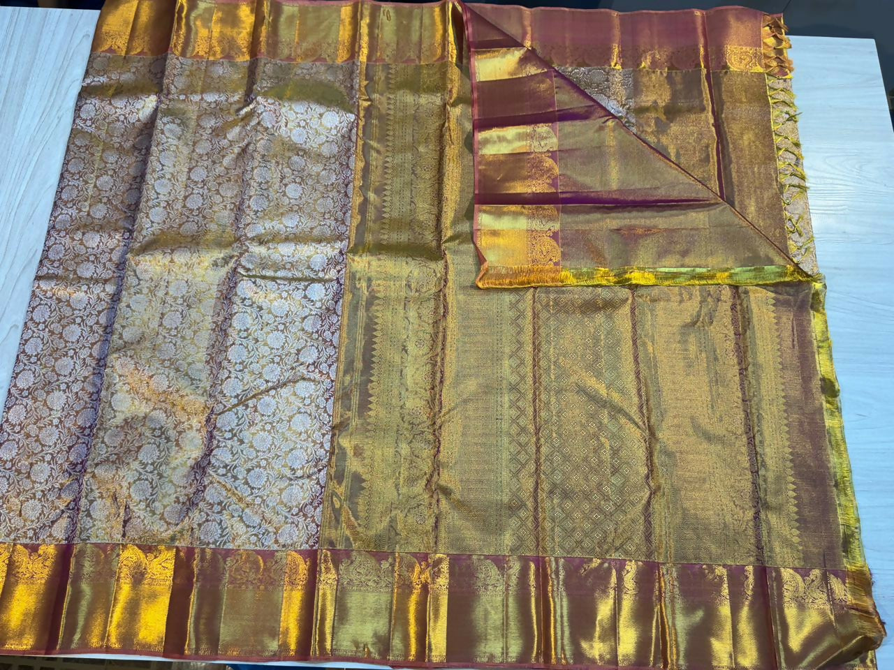 Bridal Gold Kanchi - Pure Handloom Kanchi Pattu Tissue Sarees