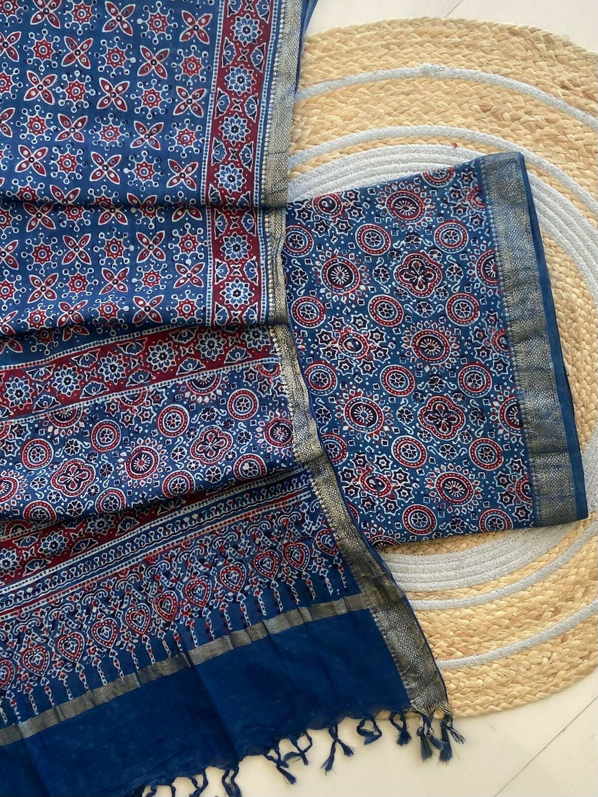Ajrakh Mangalgiri Cotton Suit Fabric