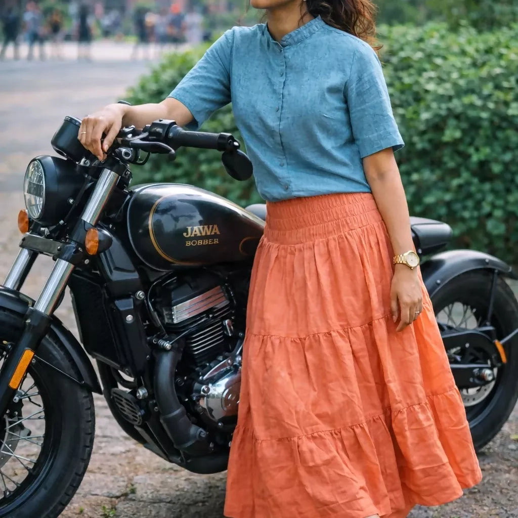 SAVANNAH - Pastel Orange Multi Tiered Cotton Ruffle Skirt - Full Circle Long Maxi Skirt.