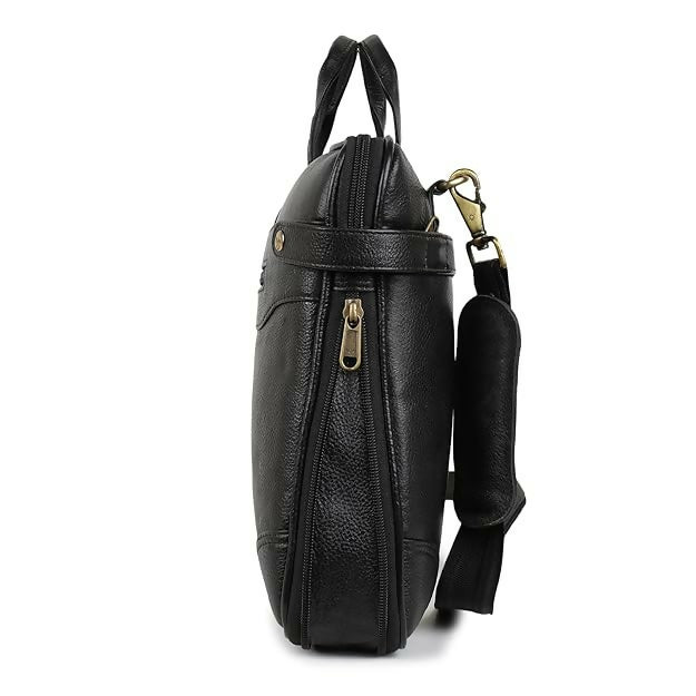 FERNWEH Genuine Leather Laptop Messenger Bag – 15.6" Crossbody Briefcase for Men & Women (Black)