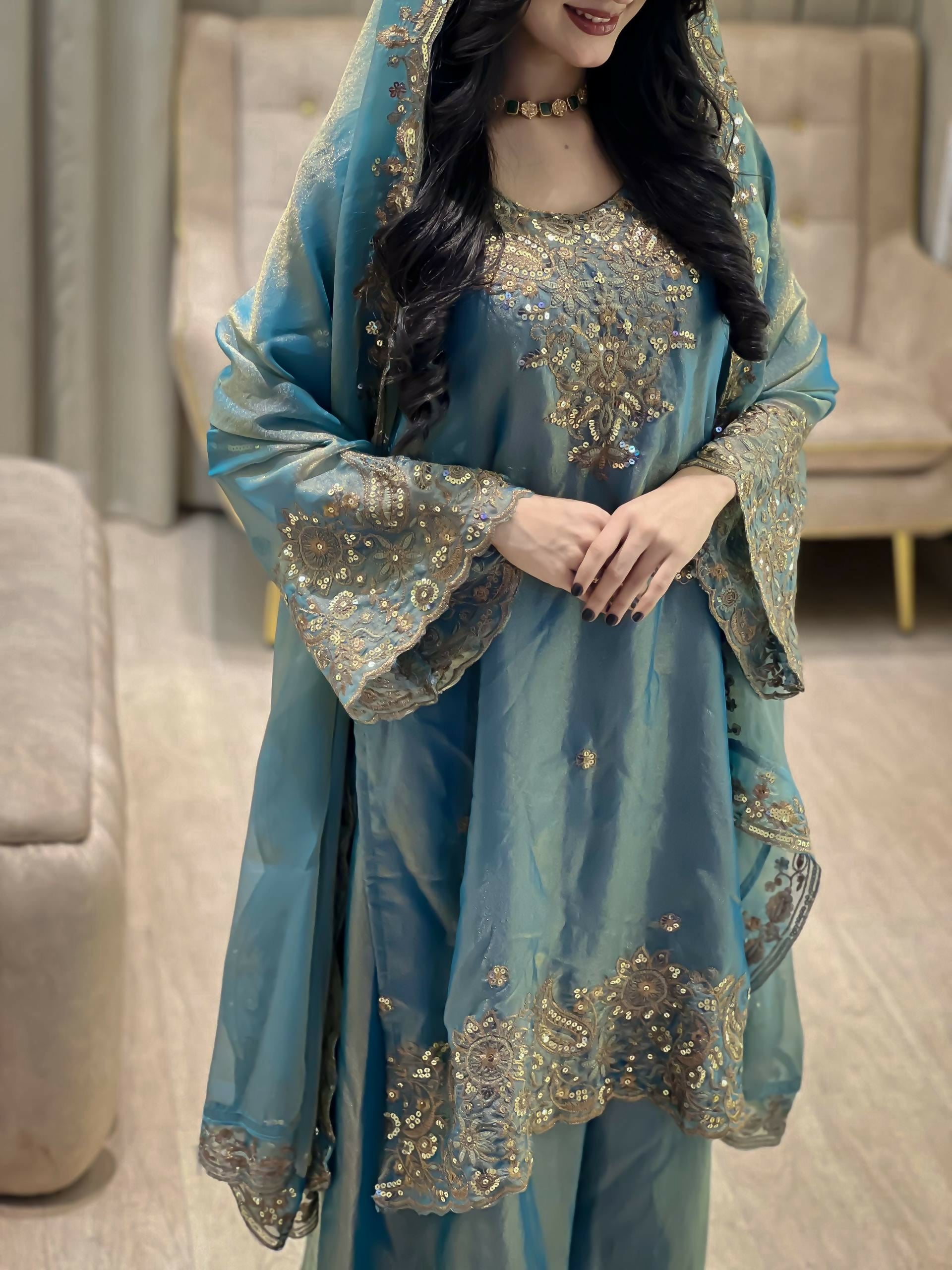 NC Moss Silk Kurti & Plazzo Set with Dupatta