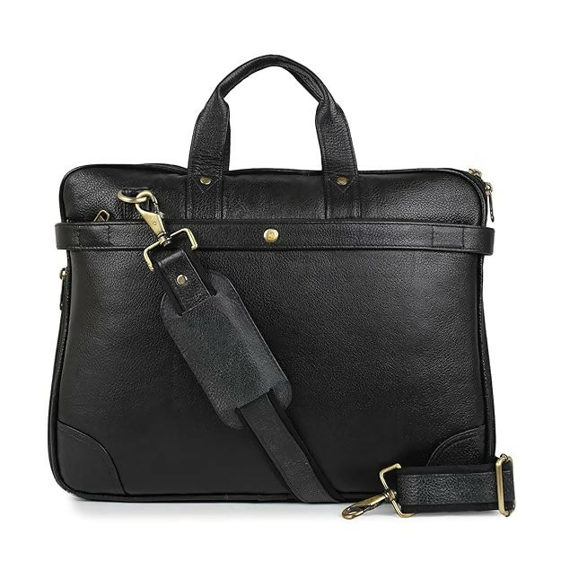 FERNWEH Genuine Leather Laptop Messenger Bag – 15.6" Crossbody Briefcase for Men & Women (Black)