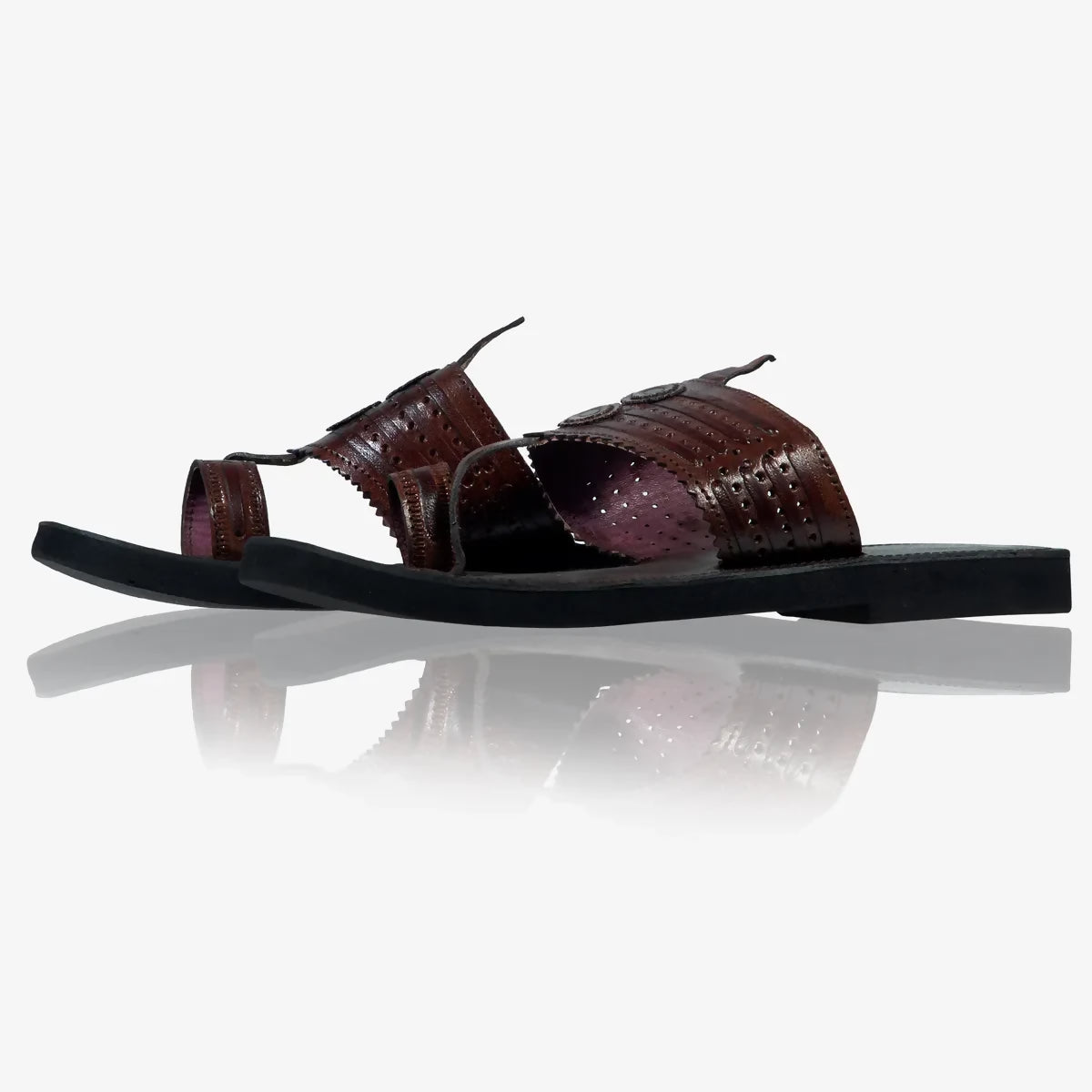 Brown Leather Handcrafted Open-Toe Kolhapuri Sandal For Men