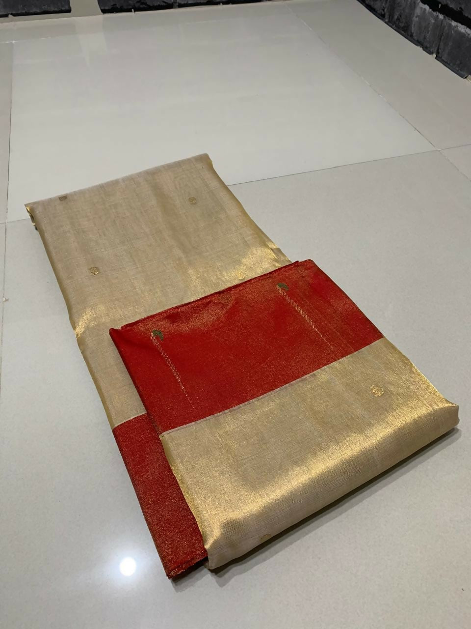 Golden Kora Saree- Zari Tissue Silk Saree)