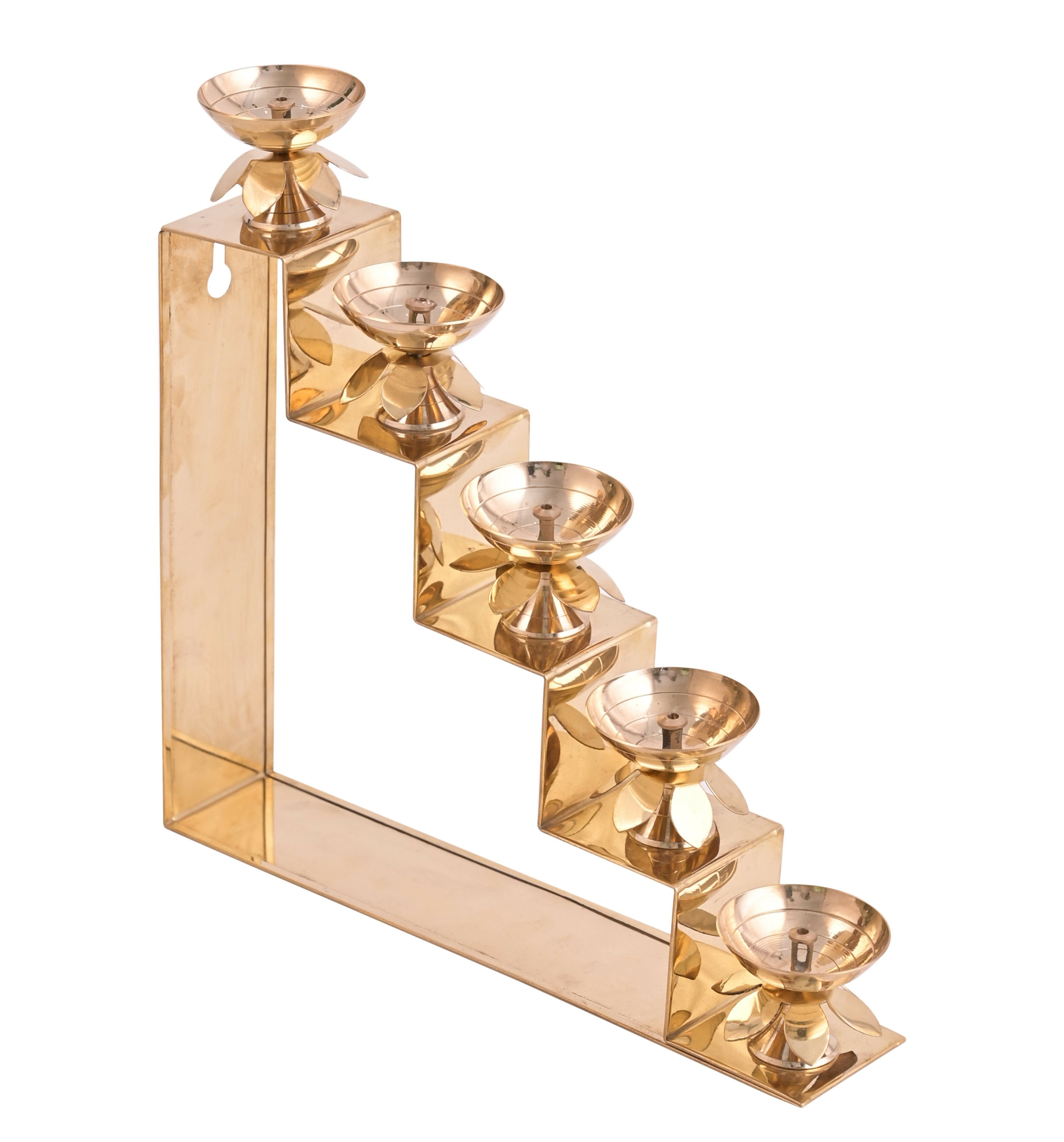 6-Step Brass Diya Stand (Gold Finish)