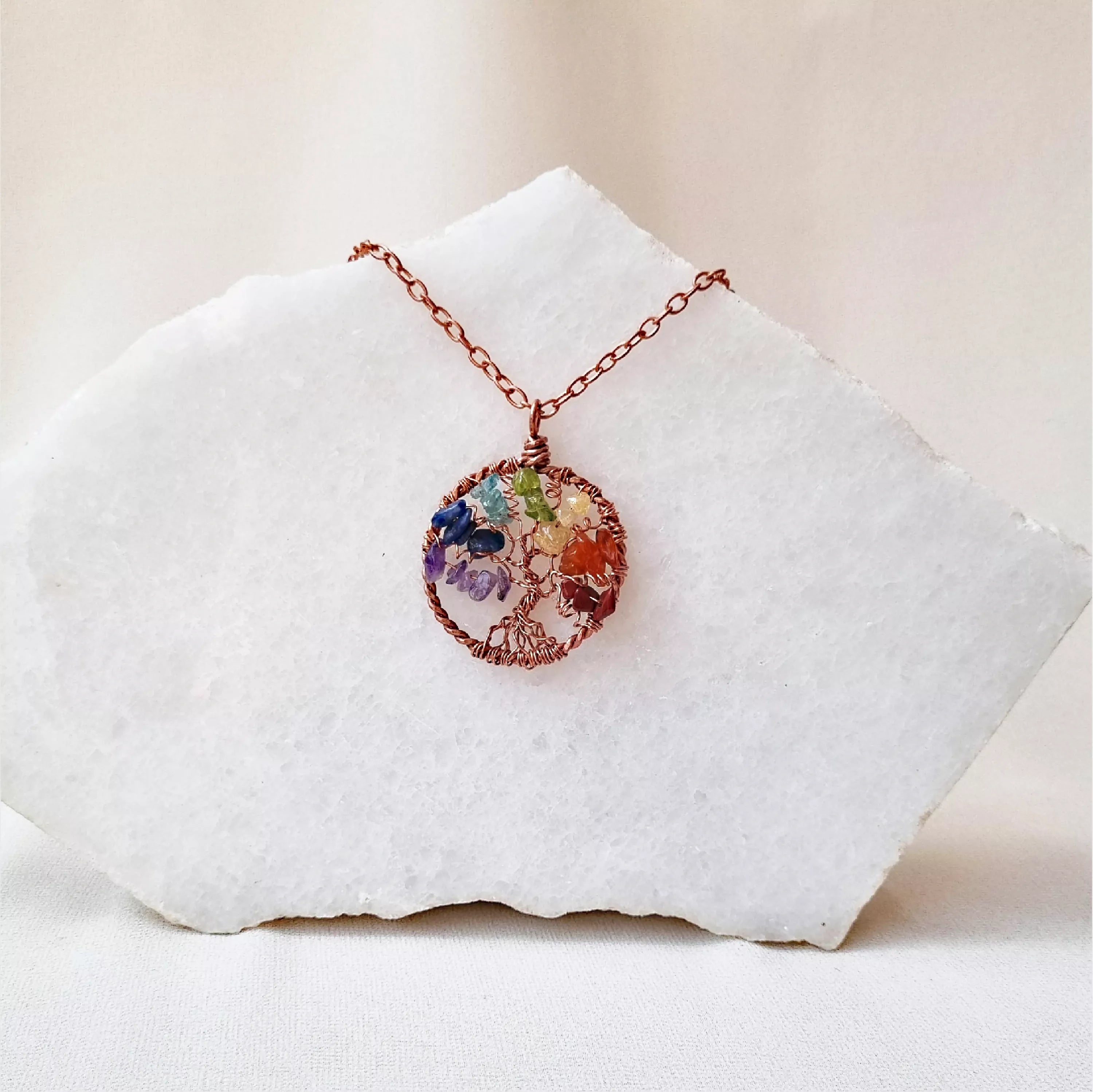Crystal Blossom - Rainbow crystals and Copper Tree of Life Necklace