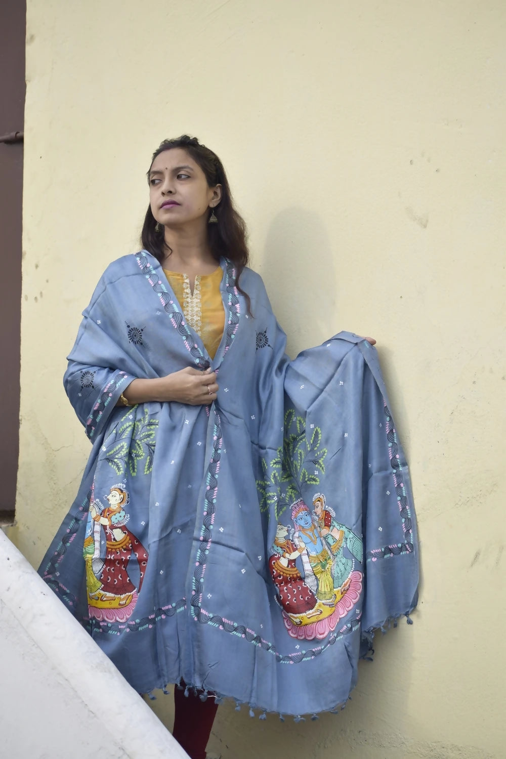 Vrindavan Leela- Sky Blue Premium Banana Silk Dupatta --Sustainably Fashionable.