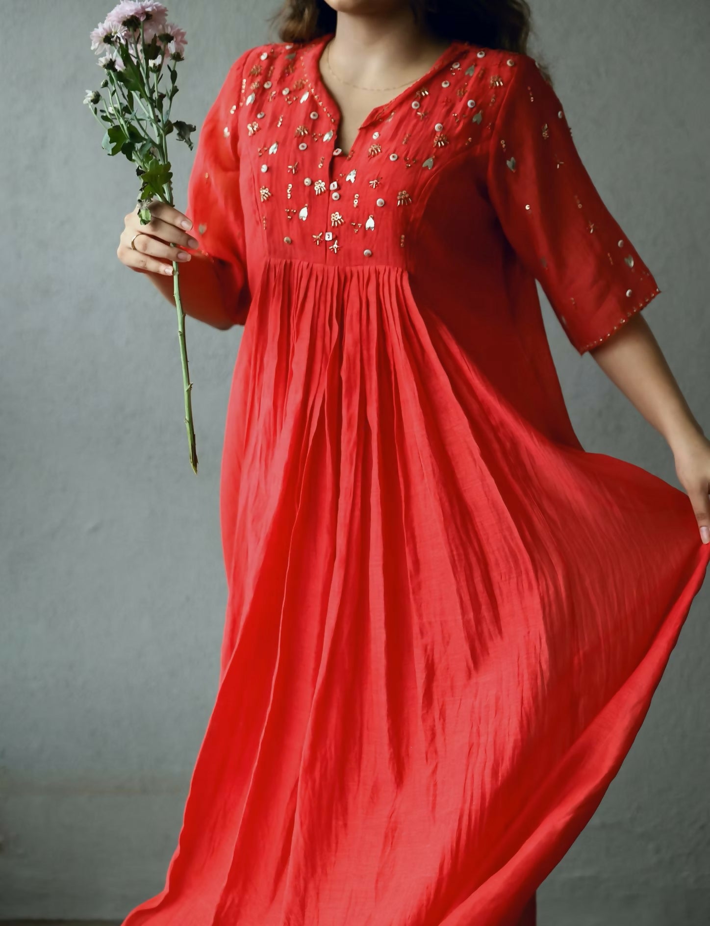 Mulchanderi Gota-Work Maxi Dress With Pants
