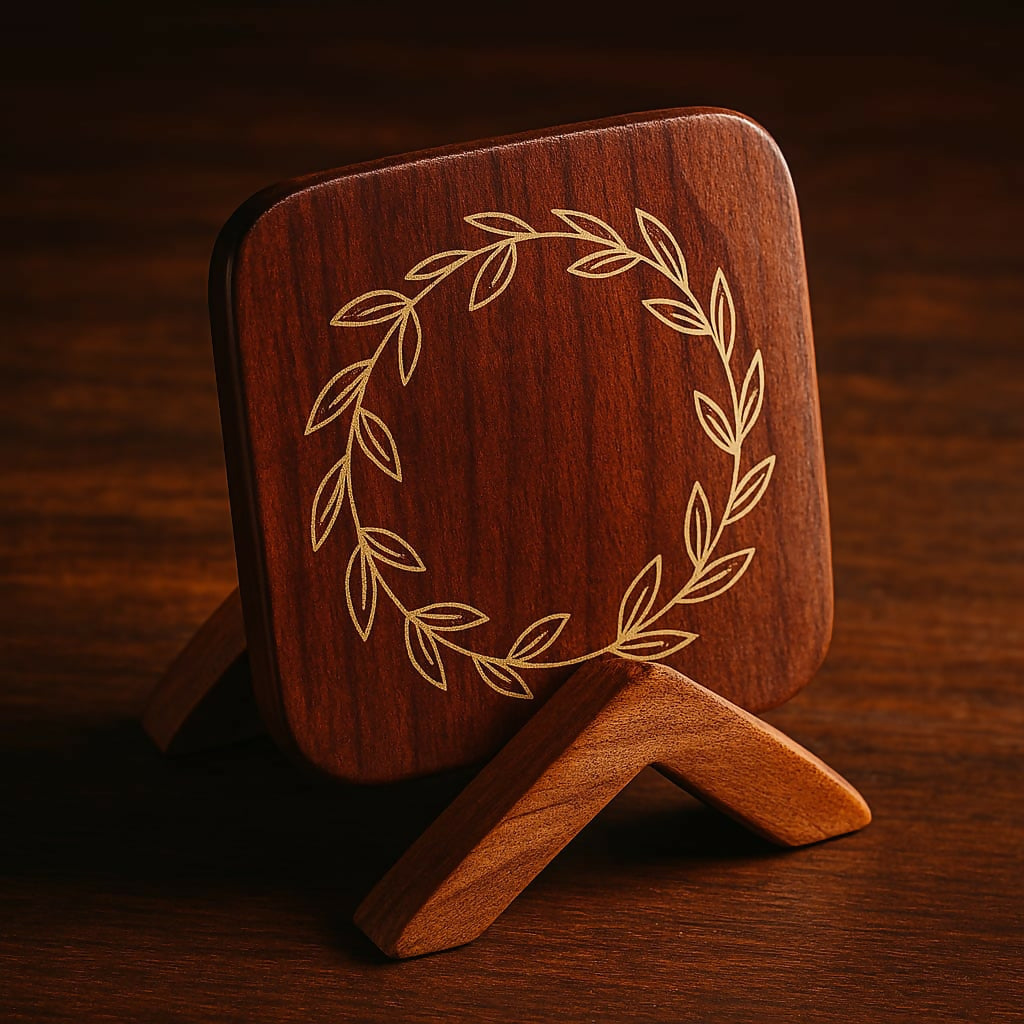 Leafy design tea Coaster Set of 5 with Stand