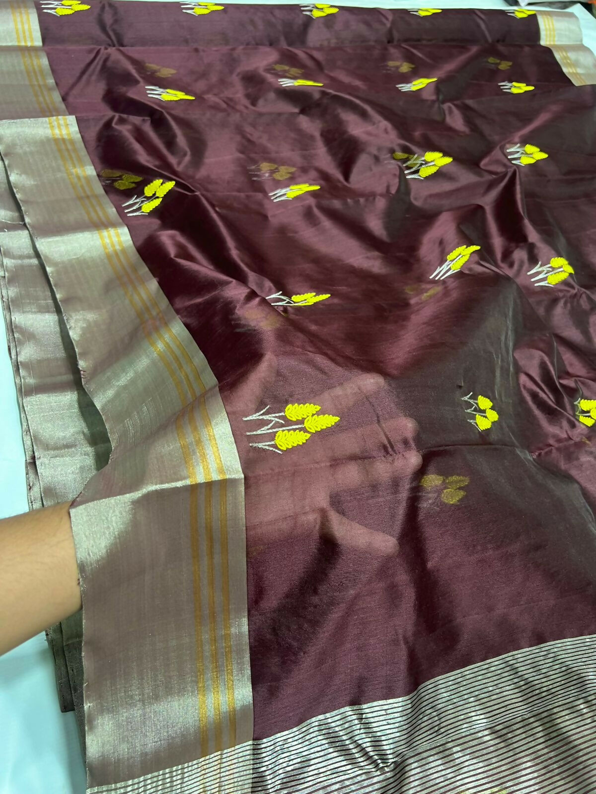 Wine Floral- Pattu Soft Silk Saree