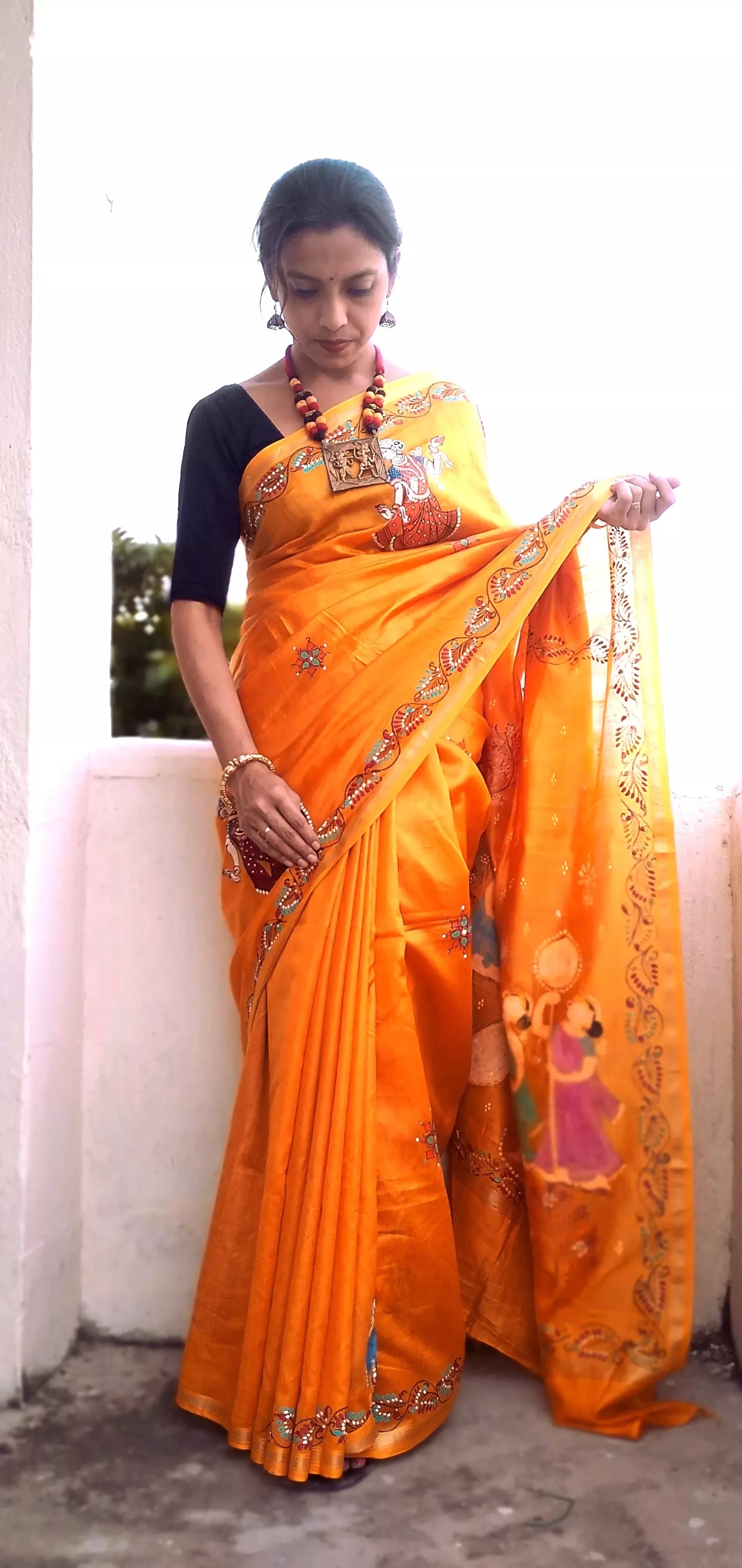NAUKA RAAS VIHAAR THEME - Pattachitra Handpainted Pattachitra Silk Saree